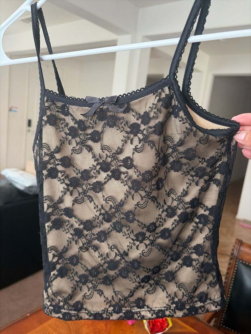 Liz & Sara Black Floral Lace Overlay Camisole Tank Top Size XS